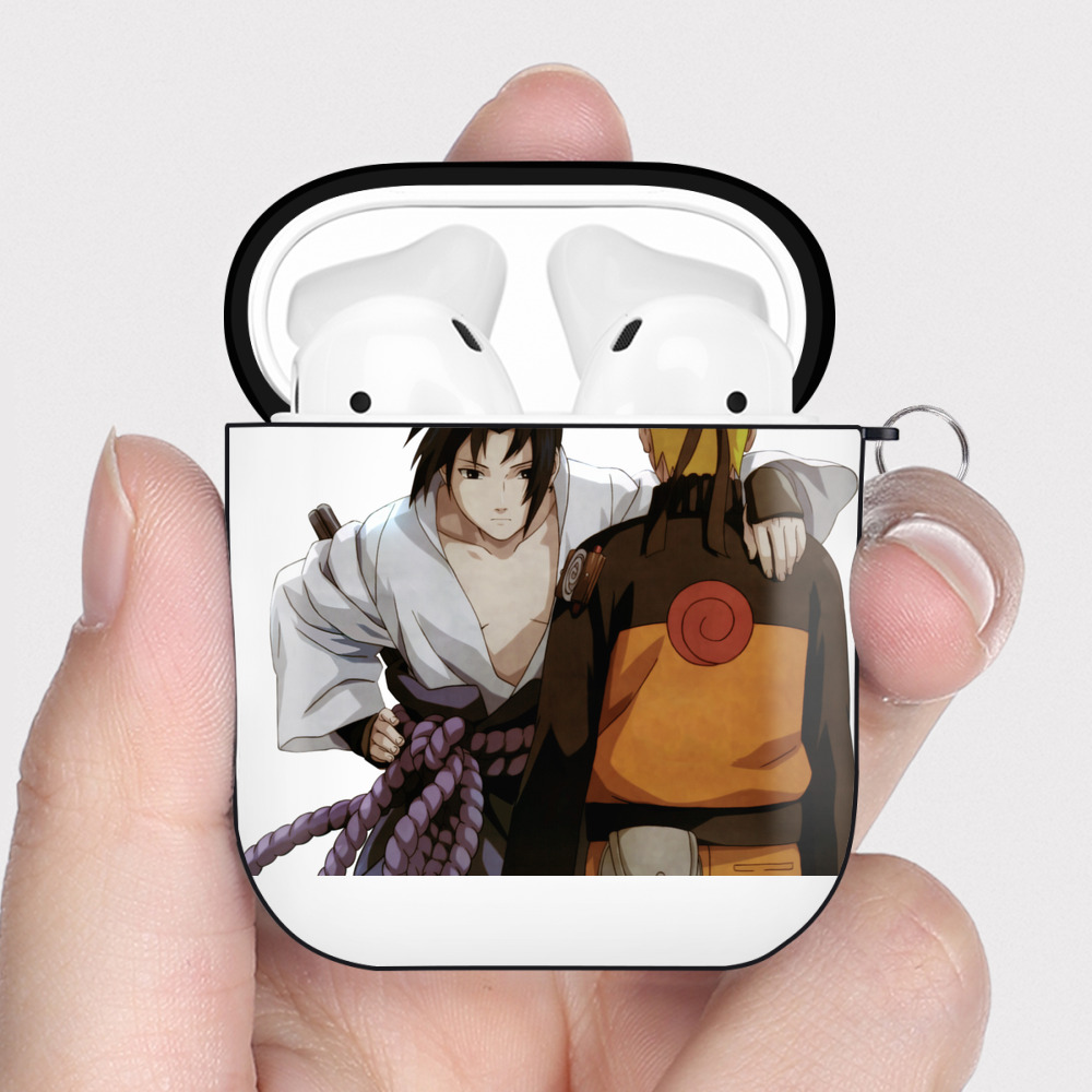 （画像用） NARUTO -ナルト- うちは サスケ Uchiha Sasuke AirPods 第2世代保護ケース ハードシェル ブラック 耐衝撃・防指紋・カラビナ付き