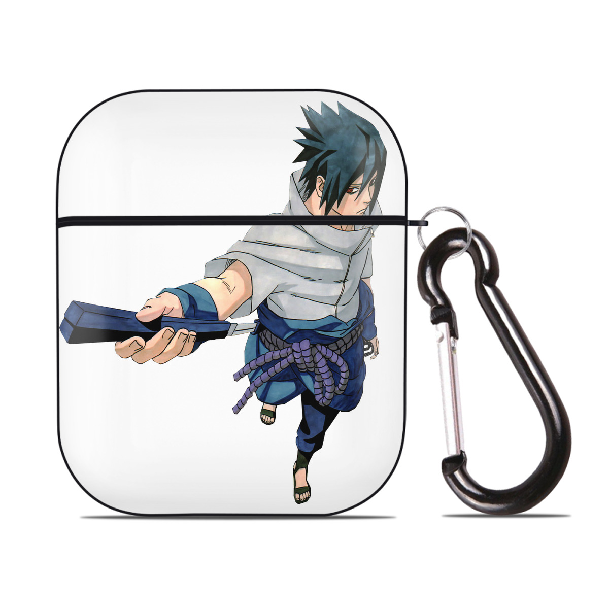 （画像用） NARUTO -ナルト- うちは サスケ Uchiha Sasuke AirPods 第2世代保護ケース ハードシェル ブラック 耐衝撃・防指紋・カラビナ付き