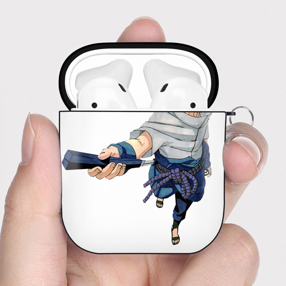 （画像用） NARUTO -ナルト- うちは サスケ Uchiha Sasuke AirPods 第2世代保護ケース ハードシェル ブラック 耐衝撃・防指紋・カラビナ付き