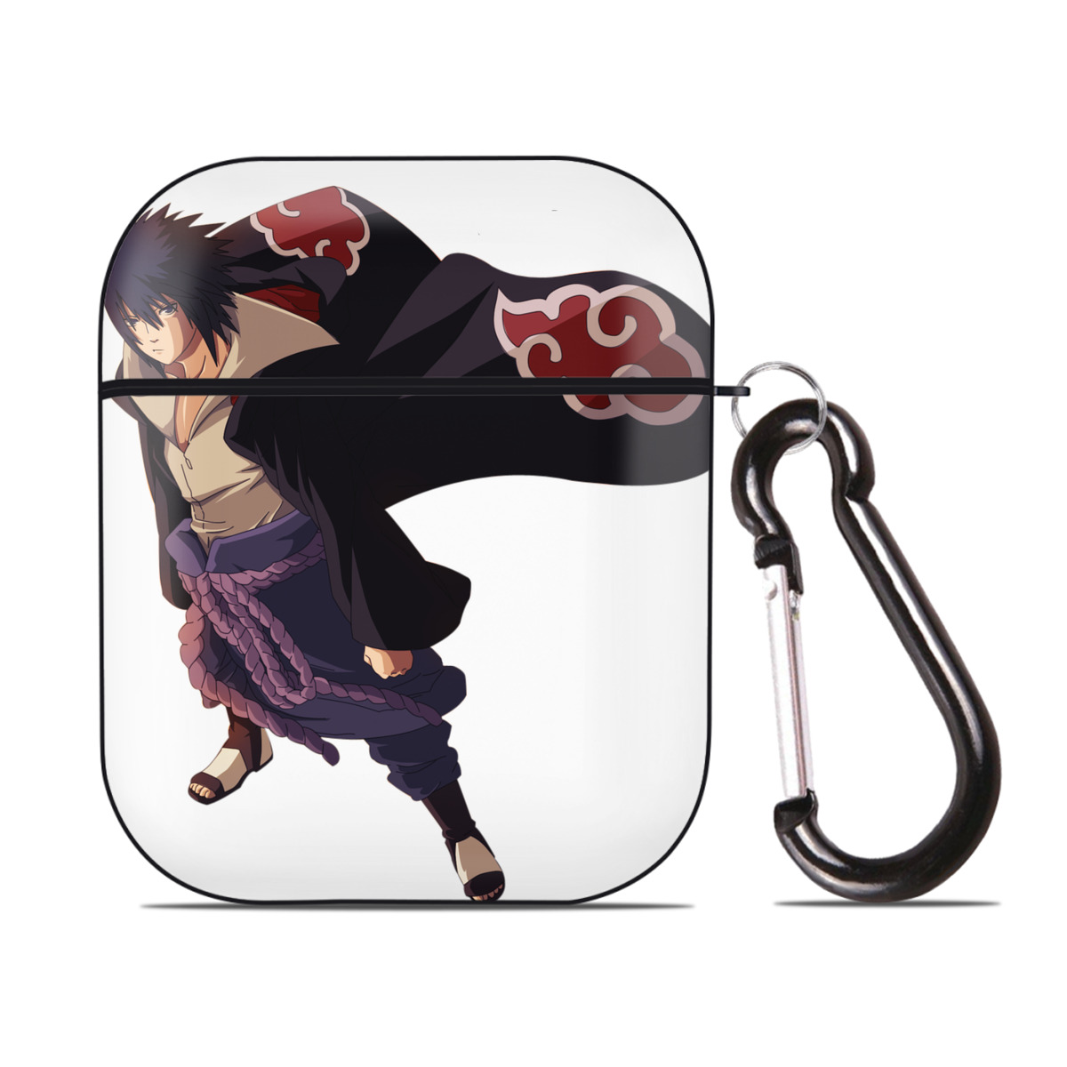 （画像用） NARUTO -ナルト- うちは サスケ Uchiha Sasuke AirPods 第2世代保護ケース ハードシェル ブラック 耐衝撃・防指紋・カラビナ付き