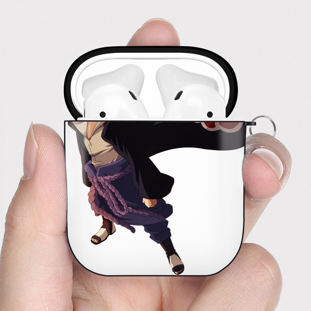 （画像用） NARUTO -ナルト- うちは サスケ Uchiha Sasuke AirPods 第2世代保護ケース ハードシェル ブラック 耐衝撃・防指紋・カラビナ付き