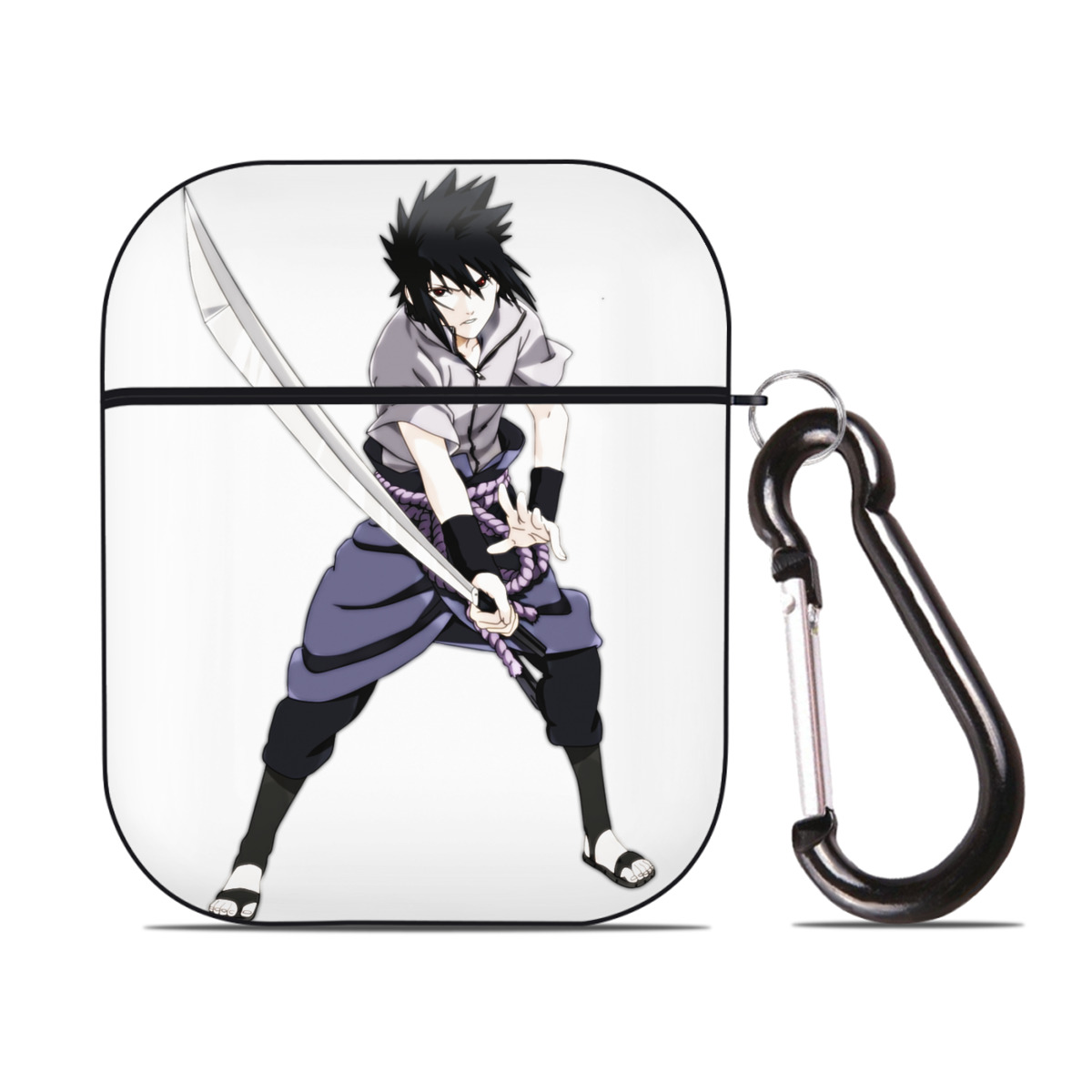 （画像用） NARUTO -ナルト- うちは サスケ Uchiha Sasuke AirPods 第2世代保護ケース ハードシェル ブラック 耐衝撃・防指紋・カラビナ付き