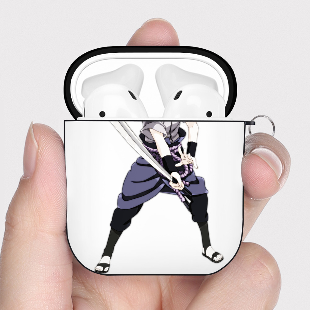 （画像用） NARUTO -ナルト- うちは サスケ Uchiha Sasuke AirPods 第2世代保護ケース ハードシェル ブラック 耐衝撃・防指紋・カラビナ付き