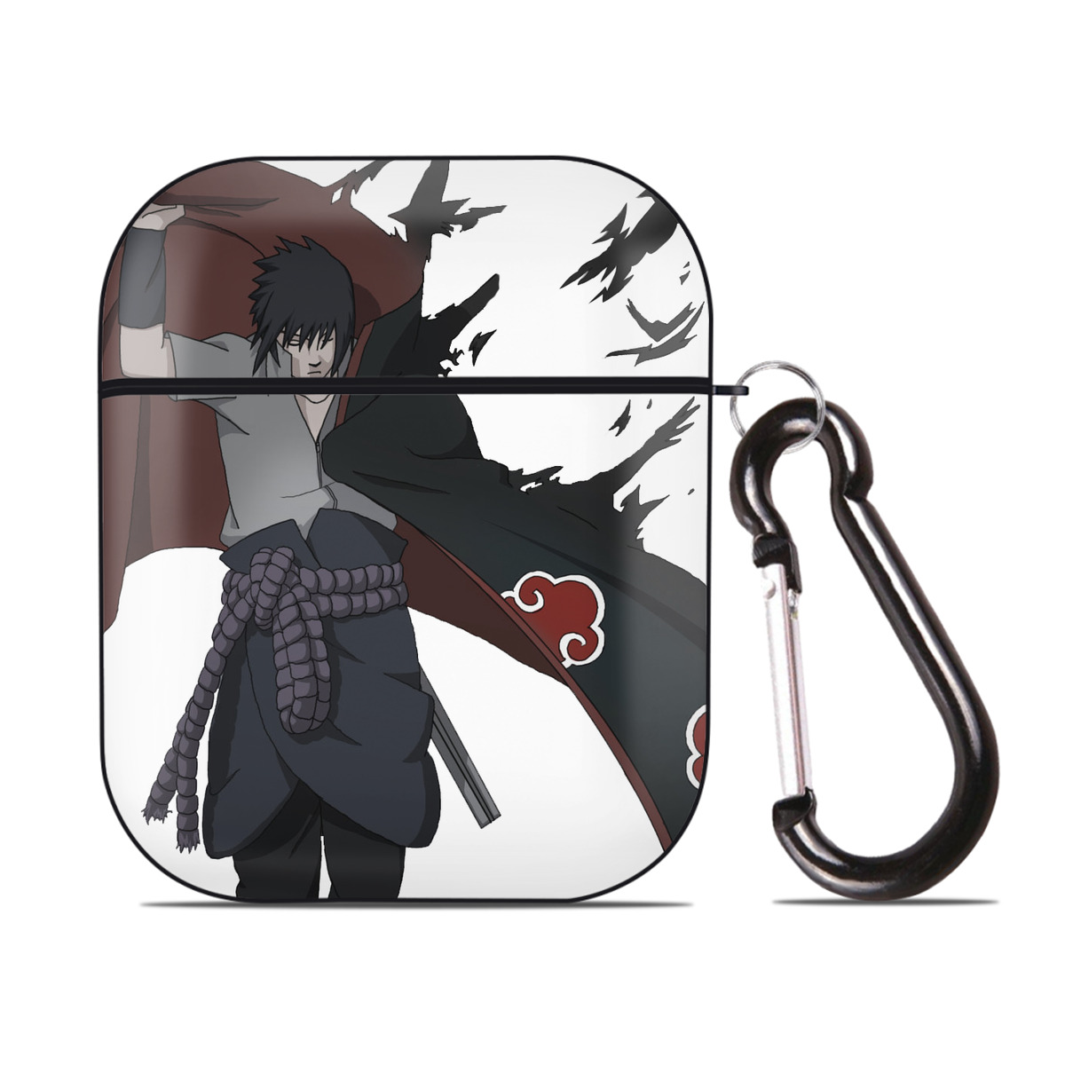 （画像用） NARUTO -ナルト- うちは サスケ Uchiha Sasuke AirPods 第2世代保護ケース ハードシェル ブラック 耐衝撃・防指紋・カラビナ付き