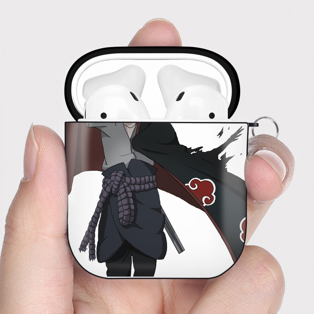 （画像用） NARUTO -ナルト- うちは サスケ Uchiha Sasuke AirPods 第2世代保護ケース ハードシェル ブラック 耐衝撃・防指紋・カラビナ付き