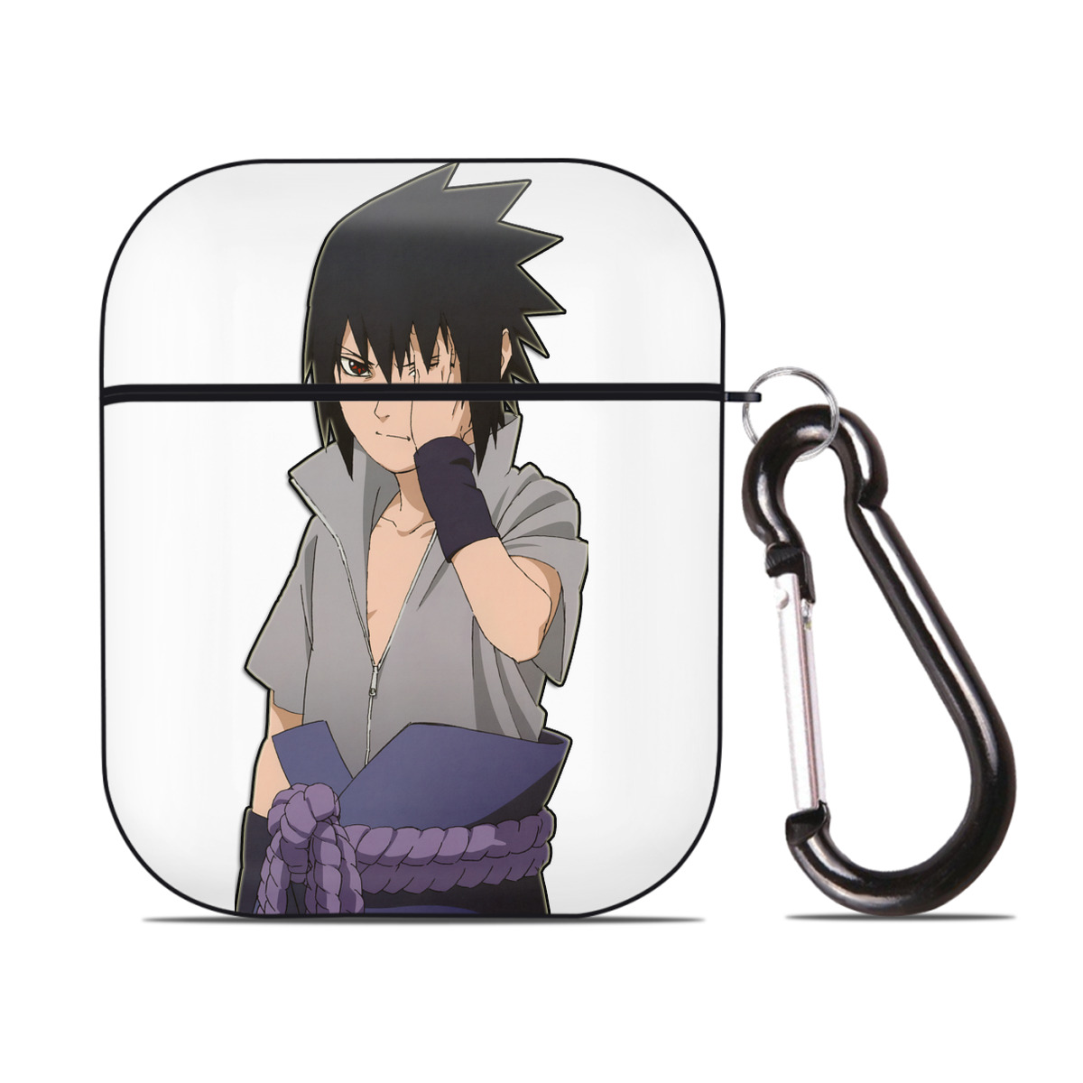 （画像用） NARUTO -ナルト- うちは サスケ Uchiha Sasuke AirPods 第2世代保護ケース ハードシェル ブラック 耐衝撃・防指紋・カラビナ付き