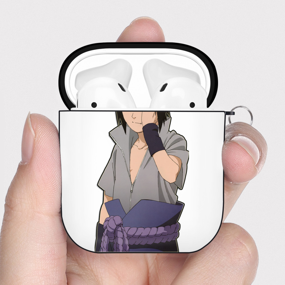 （画像用） NARUTO -ナルト- うちは サスケ Uchiha Sasuke AirPods 第2世代保護ケース ハードシェル ブラック 耐衝撃・防指紋・カラビナ付き