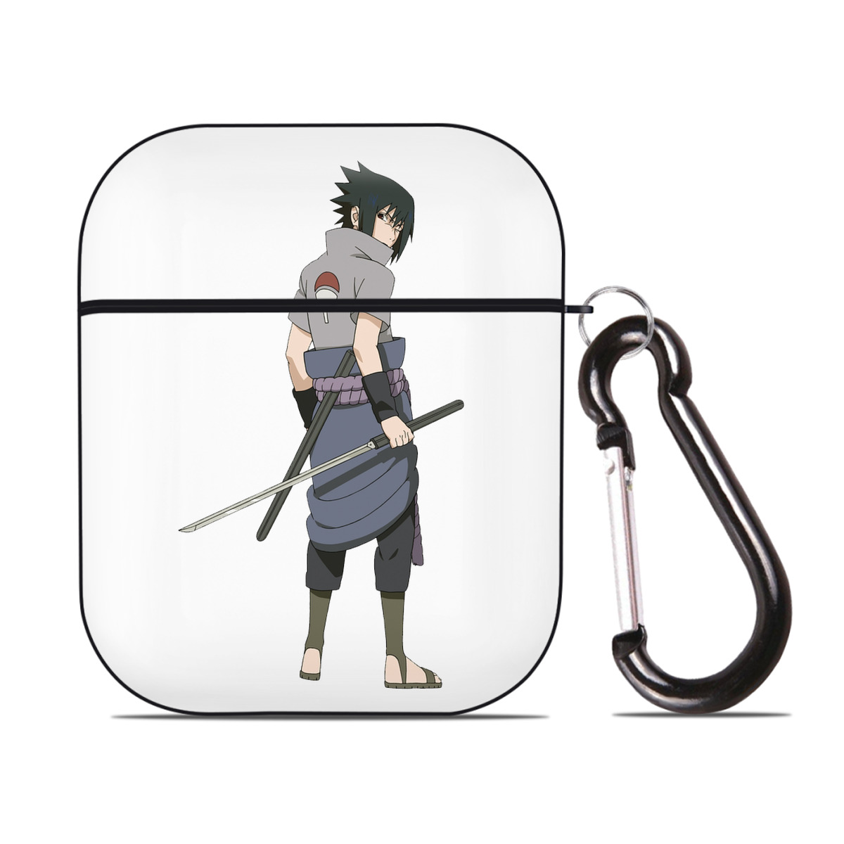 （画像用） NARUTO -ナルト- うちは サスケ Uchiha Sasuke AirPods 第2世代保護ケース ハードシェル ブラック 耐衝撃・防指紋・カラビナ付き