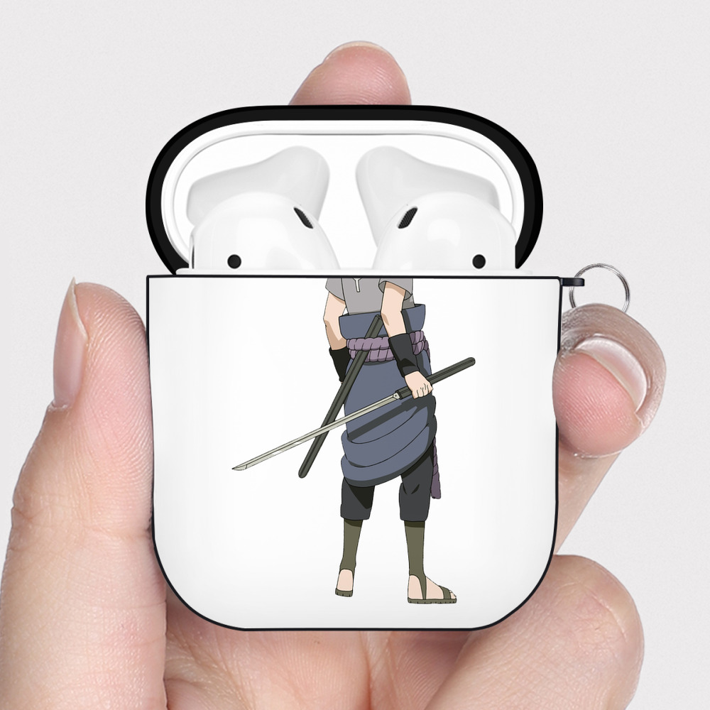 （画像用） NARUTO -ナルト- うちは サスケ Uchiha Sasuke AirPods 第2世代保護ケース ハードシェル ブラック 耐衝撃・防指紋・カラビナ付き