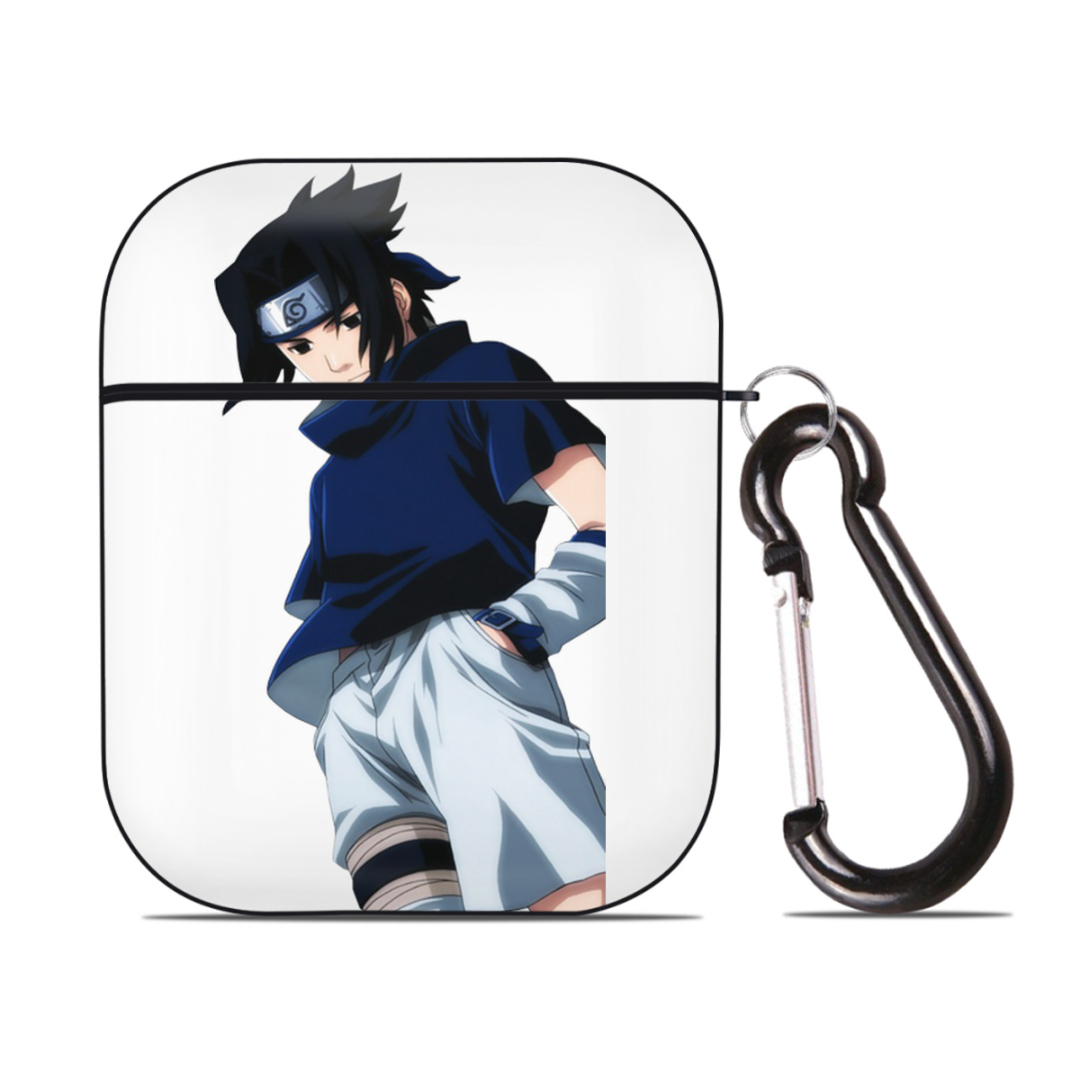 （画像用） NARUTO -ナルト- うちは サスケ Uchiha Sasuke AirPods 第2世代保護ケース ハードシェル ブラック 耐衝撃・防指紋・カラビナ付き