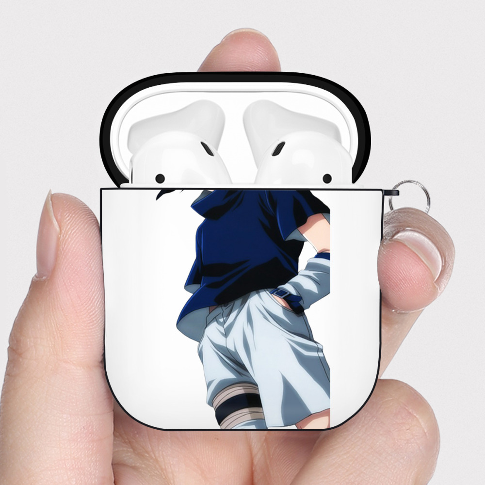 （画像用） NARUTO -ナルト- うちは サスケ Uchiha Sasuke AirPods 第2世代保護ケース ハードシェル ブラック 耐衝撃・防指紋・カラビナ付き
