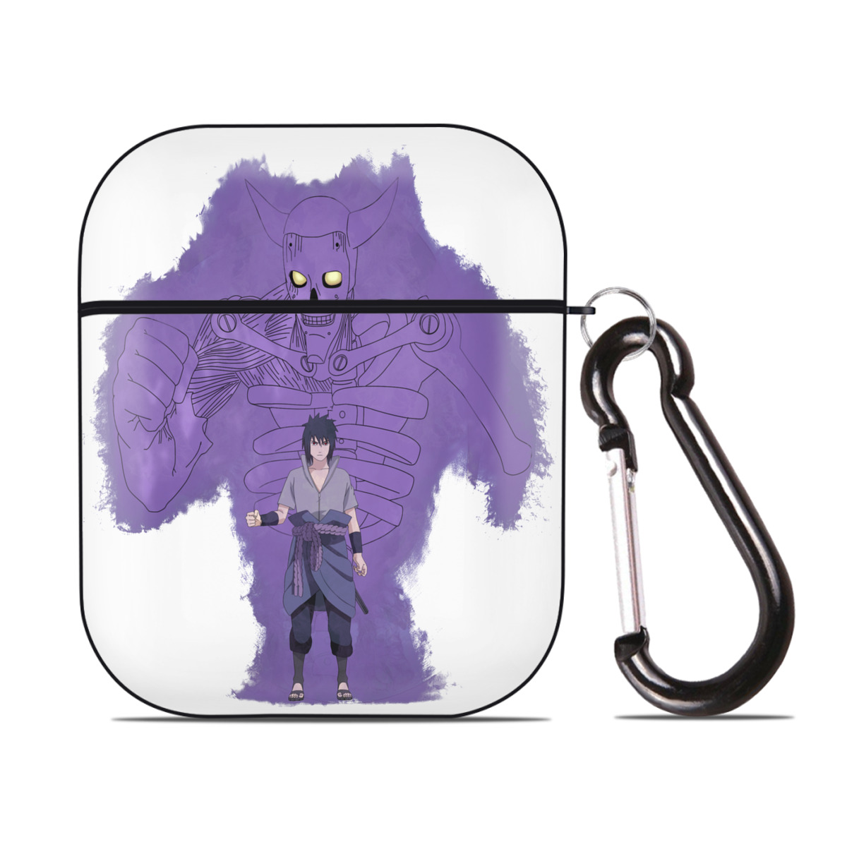 （画像用） NARUTO -ナルト- うちは サスケ Uchiha Sasuke AirPods 第2世代保護ケース ハードシェル ブラック 耐衝撃・防指紋・カラビナ付き