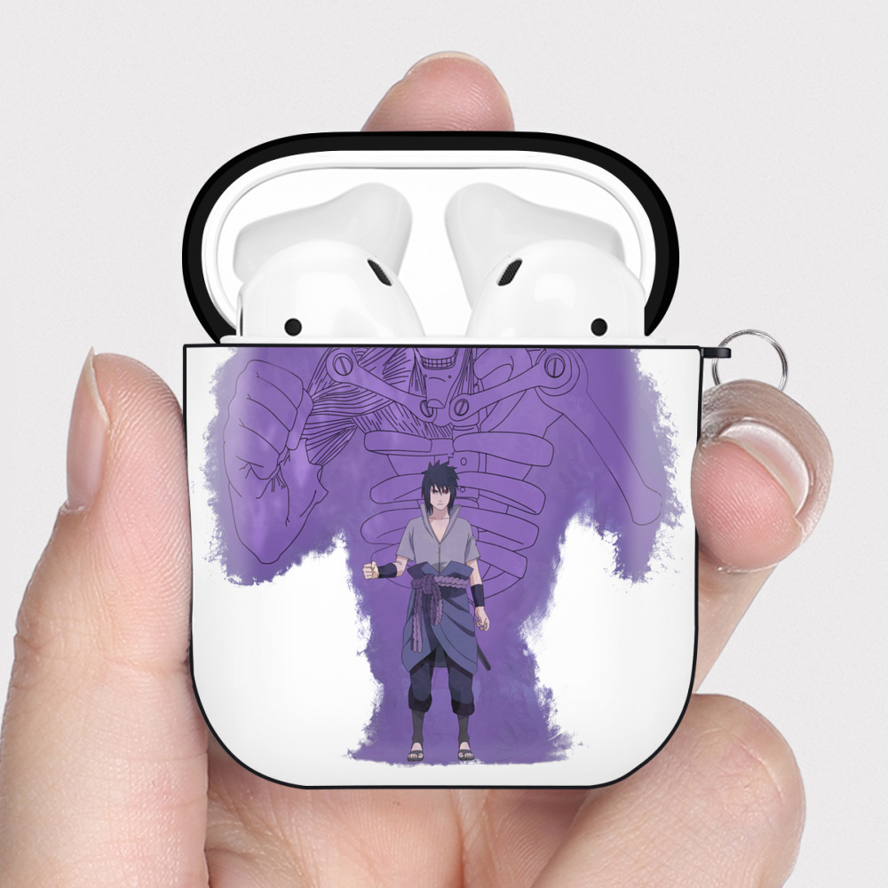 （画像用） NARUTO -ナルト- うちは サスケ Uchiha Sasuke AirPods 第2世代保護ケース ハードシェル ブラック 耐衝撃・防指紋・カラビナ付き