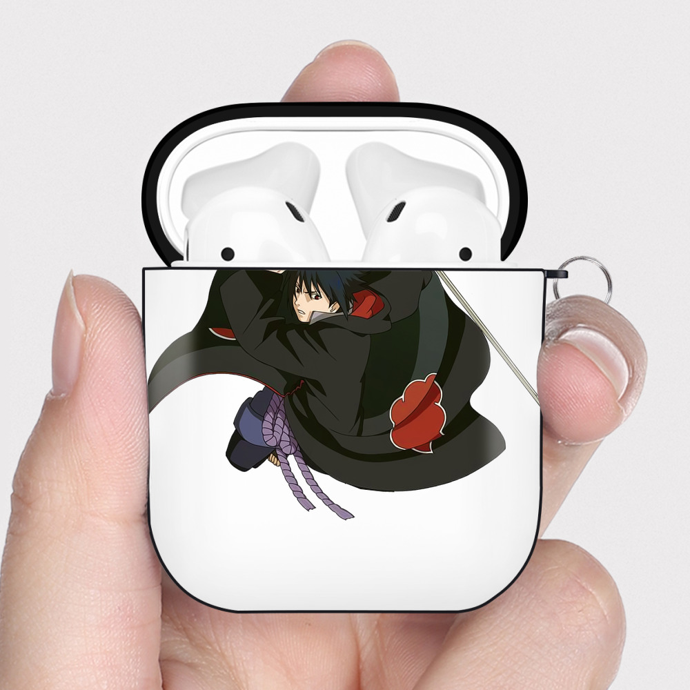 （画像用） NARUTO -ナルト- うちは サスケ Uchiha Sasuke AirPods 第2世代保護ケース ハードシェル ブラック 耐衝撃・防指紋・カラビナ付き