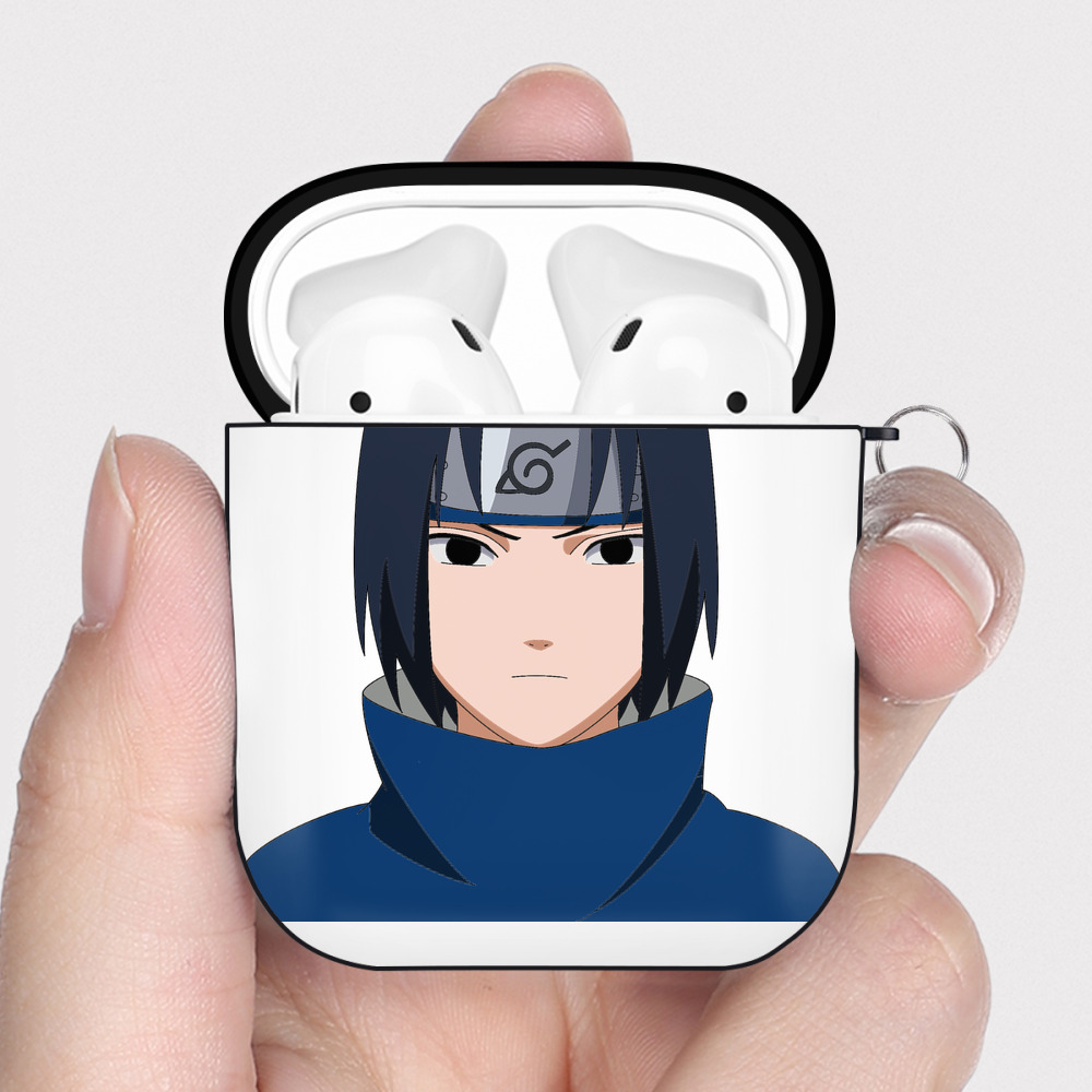 （画像用） NARUTO -ナルト- うちは サスケ Uchiha Sasuke AirPods 第2世代保護ケース ハードシェル ブラック 耐衝撃・防指紋・カラビナ付き