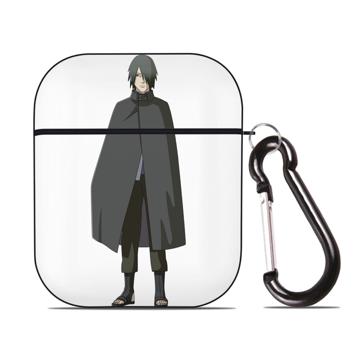 （画像用） NARUTO -ナルト- うちは サスケ Uchiha Sasuke AirPods 第2世代保護ケース ハードシェル ブラック 耐衝撃・防指紋・カラビナ付き