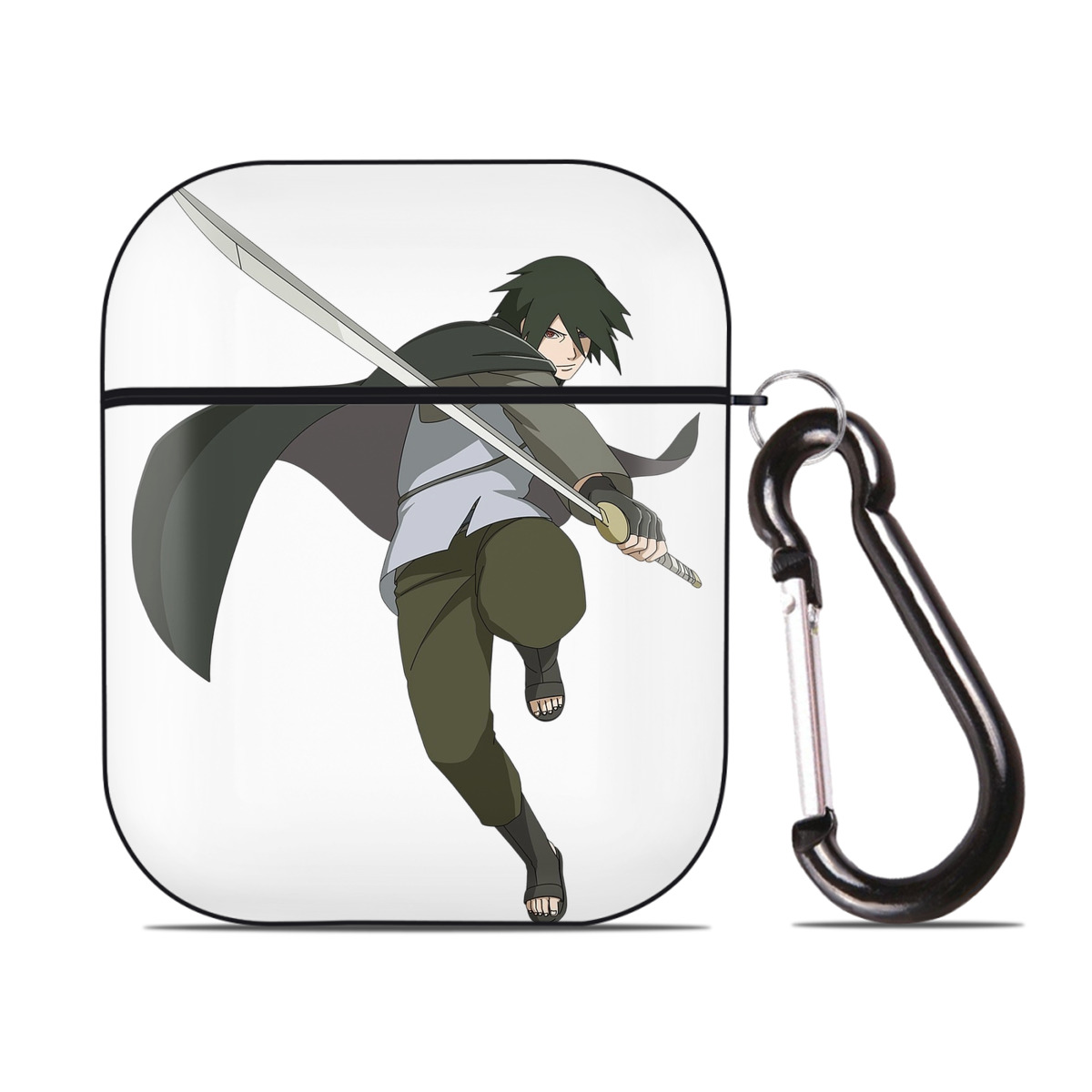 （画像用） NARUTO -ナルト- うちは サスケ Uchiha Sasuke AirPods 第2世代保護ケース ハードシェル ブラック 耐衝撃・防指紋・カラビナ付き