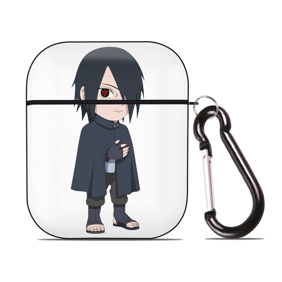 （画像用） NARUTO -ナルト- うちは サスケ Uchiha Sasuke AirPods 第2世代保護ケース ハードシェル ブラック 耐衝撃・防指紋・カラビナ付き