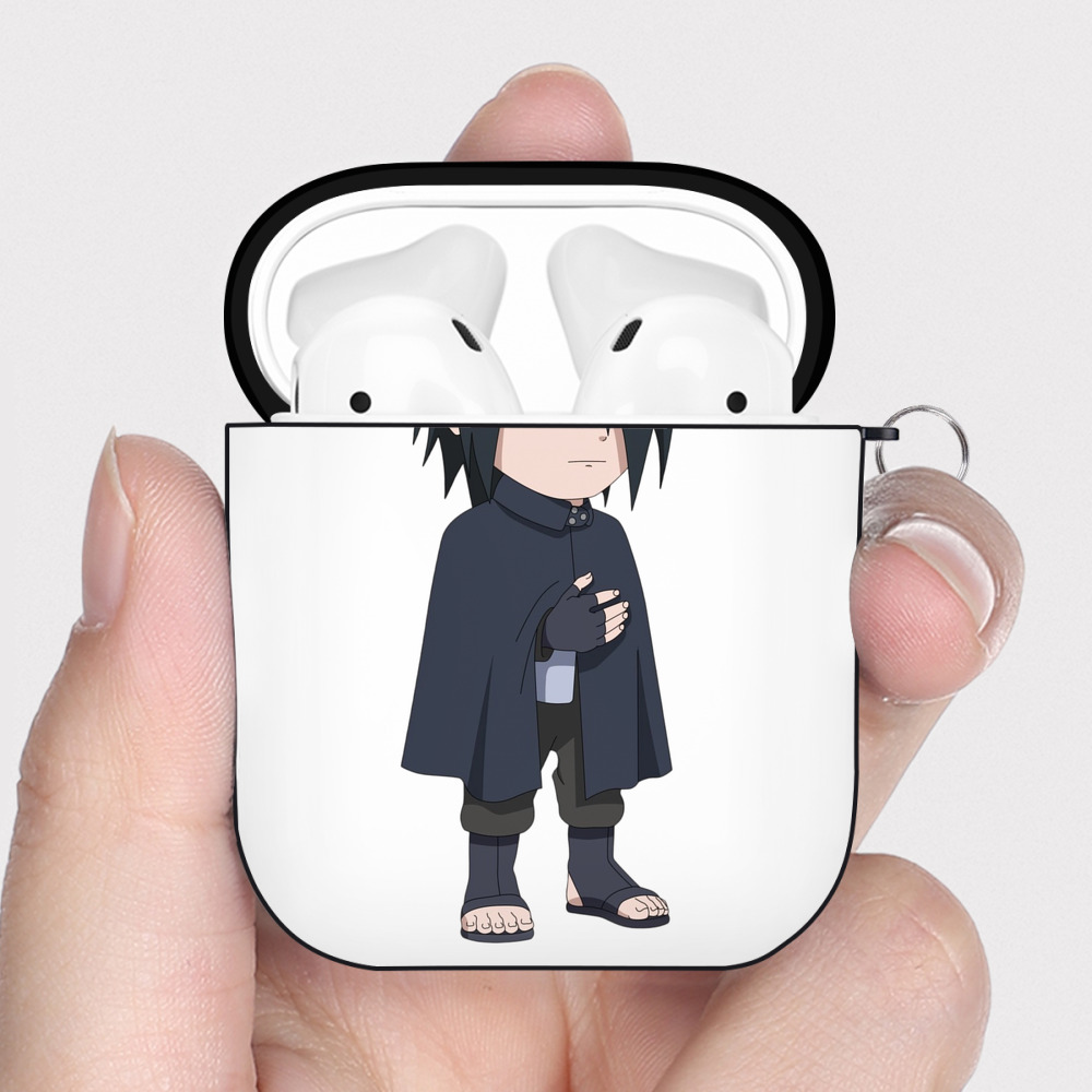 （画像用） NARUTO -ナルト- うちは サスケ Uchiha Sasuke AirPods 第2世代保護ケース ハードシェル ブラック 耐衝撃・防指紋・カラビナ付き