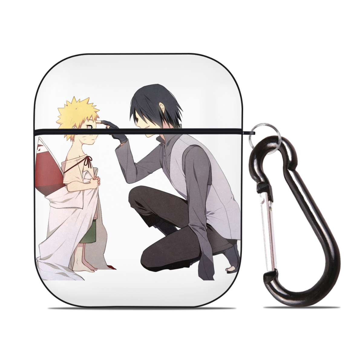 （画像用） NARUTO -ナルト- うちは サスケ Uchiha Sasuke AirPods 第2世代保護ケース ハードシェル ブラック 耐衝撃・防指紋・カラビナ付き