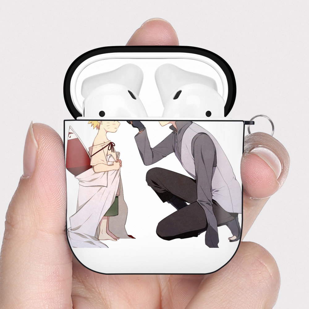 （画像用） NARUTO -ナルト- うちは サスケ Uchiha Sasuke AirPods 第2世代保護ケース ハードシェル ブラック 耐衝撃・防指紋・カラビナ付き
