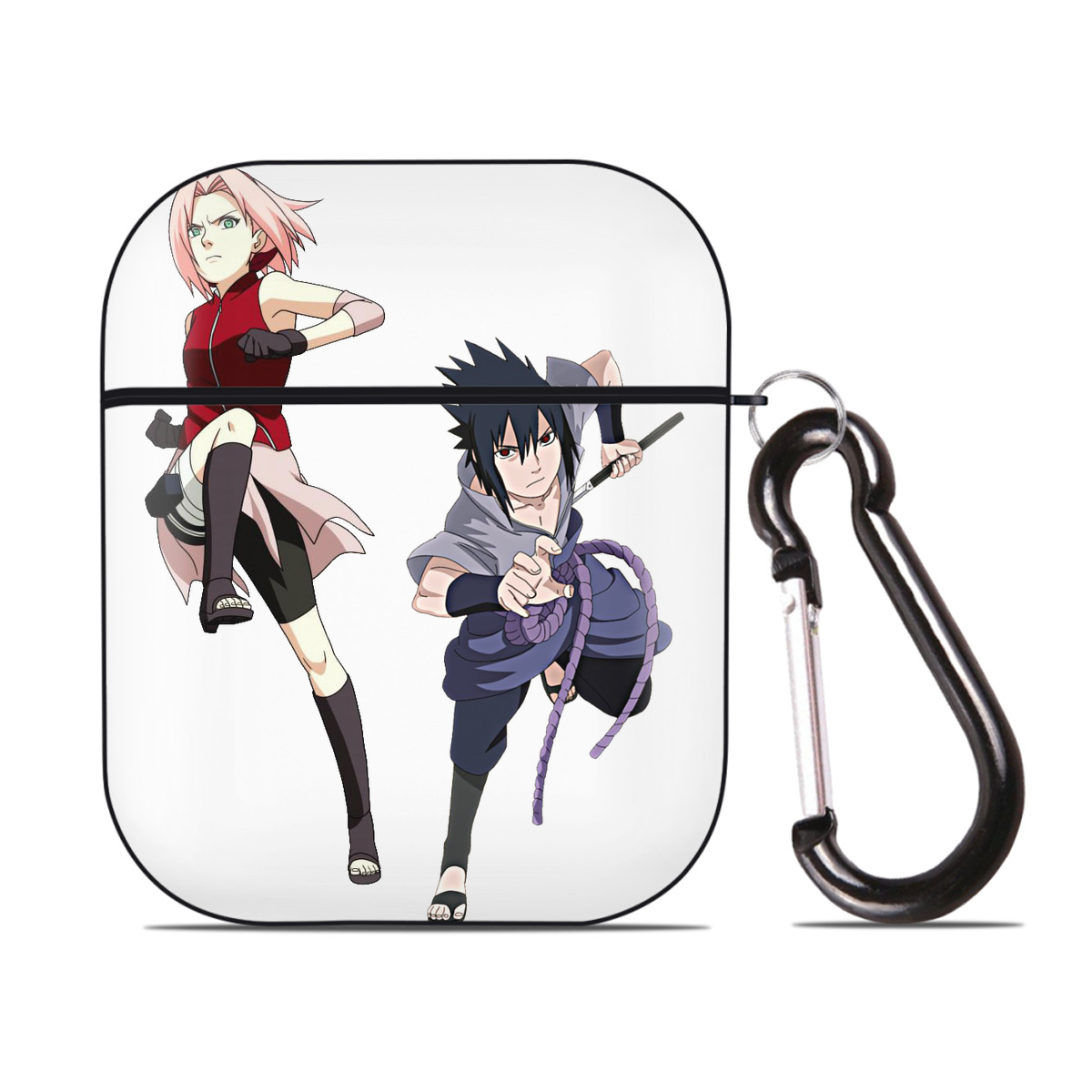 （画像用） NARUTO -ナルト- 春野サクラ Haruno Sakura AirPods 第2世代保護ケース ハードシェル ブラック 耐衝撃・防指紋・カラビナ付き