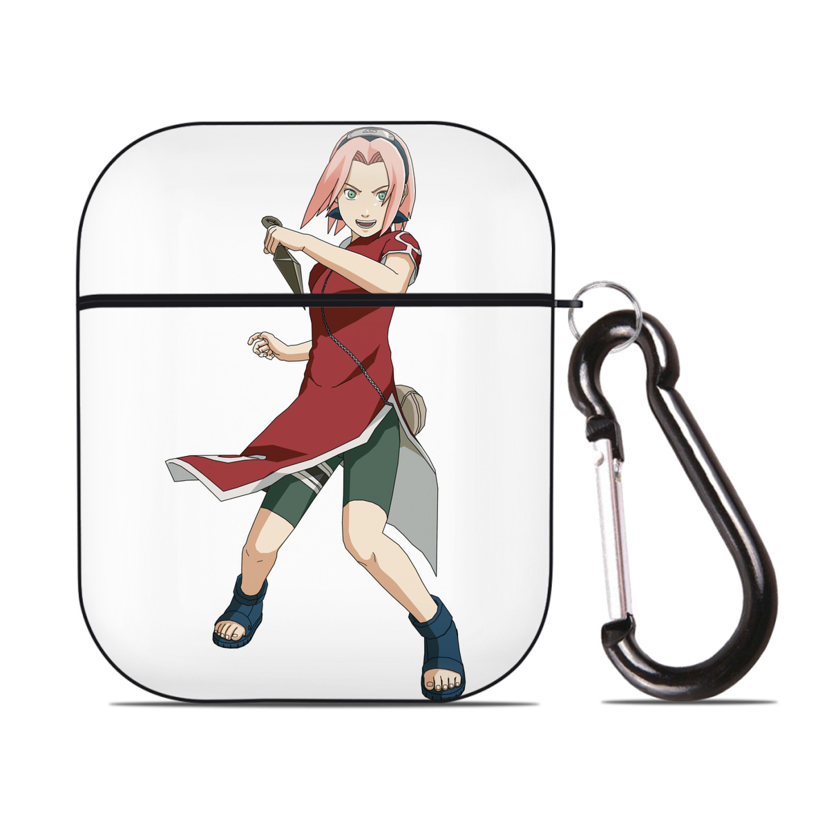 （画像用） NARUTO -ナルト- 春野サクラ Haruno Sakura AirPods 第2世代保護ケース ハードシェル ブラック 耐衝撃・防指紋・カラビナ付き