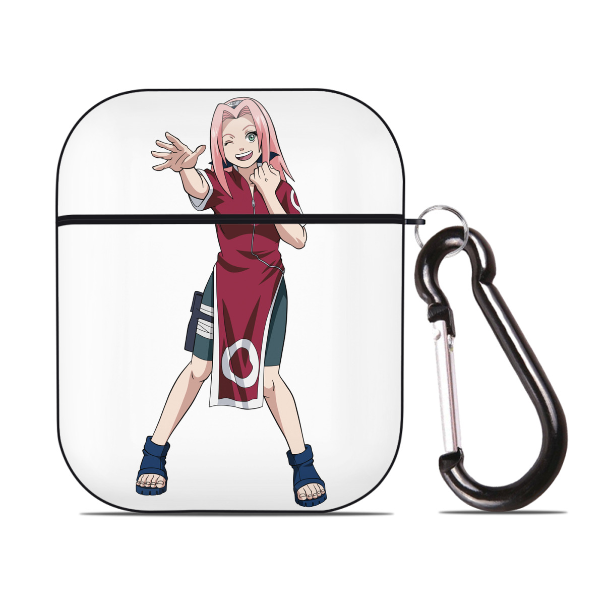 （画像用） NARUTO -ナルト- 春野サクラ Haruno Sakura AirPods 第2世代保護ケース ハードシェル ブラック 耐衝撃・防指紋・カラビナ付き