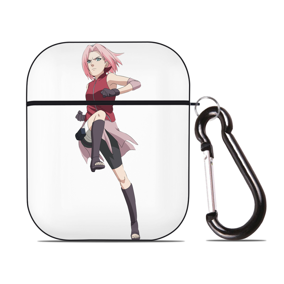 （画像用） NARUTO -ナルト- 春野サクラ Haruno Sakura AirPods 第2世代保護ケース ハードシェル ブラック 耐衝撃・防指紋・カラビナ付き