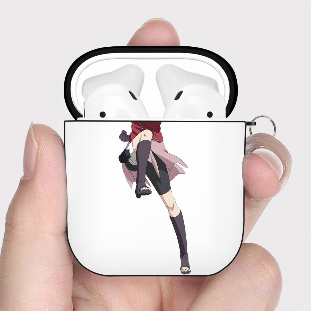 （画像用） NARUTO -ナルト- 春野サクラ Haruno Sakura AirPods 第2世代保護ケース ハードシェル ブラック 耐衝撃・防指紋・カラビナ付き