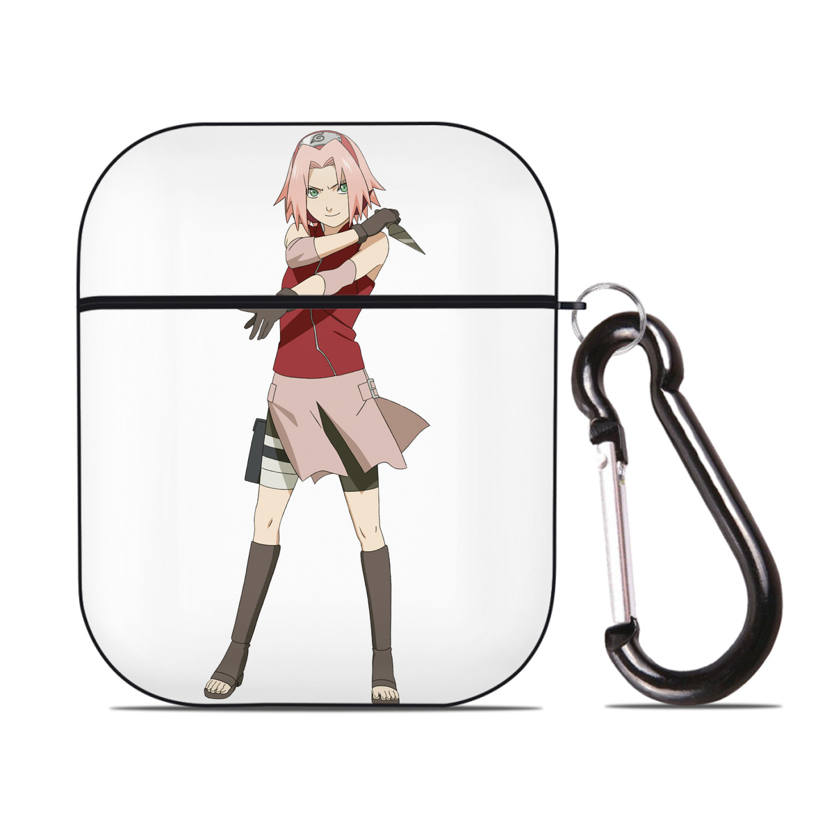 （画像用） NARUTO -ナルト- 春野サクラ Haruno Sakura AirPods 第2世代保護ケース ハードシェル ブラック 耐衝撃・防指紋・カラビナ付き