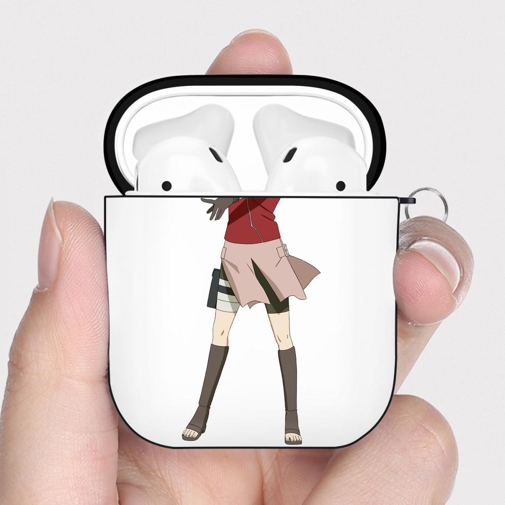 （画像用） NARUTO -ナルト- 春野サクラ Haruno Sakura AirPods 第2世代保護ケース ハードシェル ブラック 耐衝撃・防指紋・カラビナ付き
