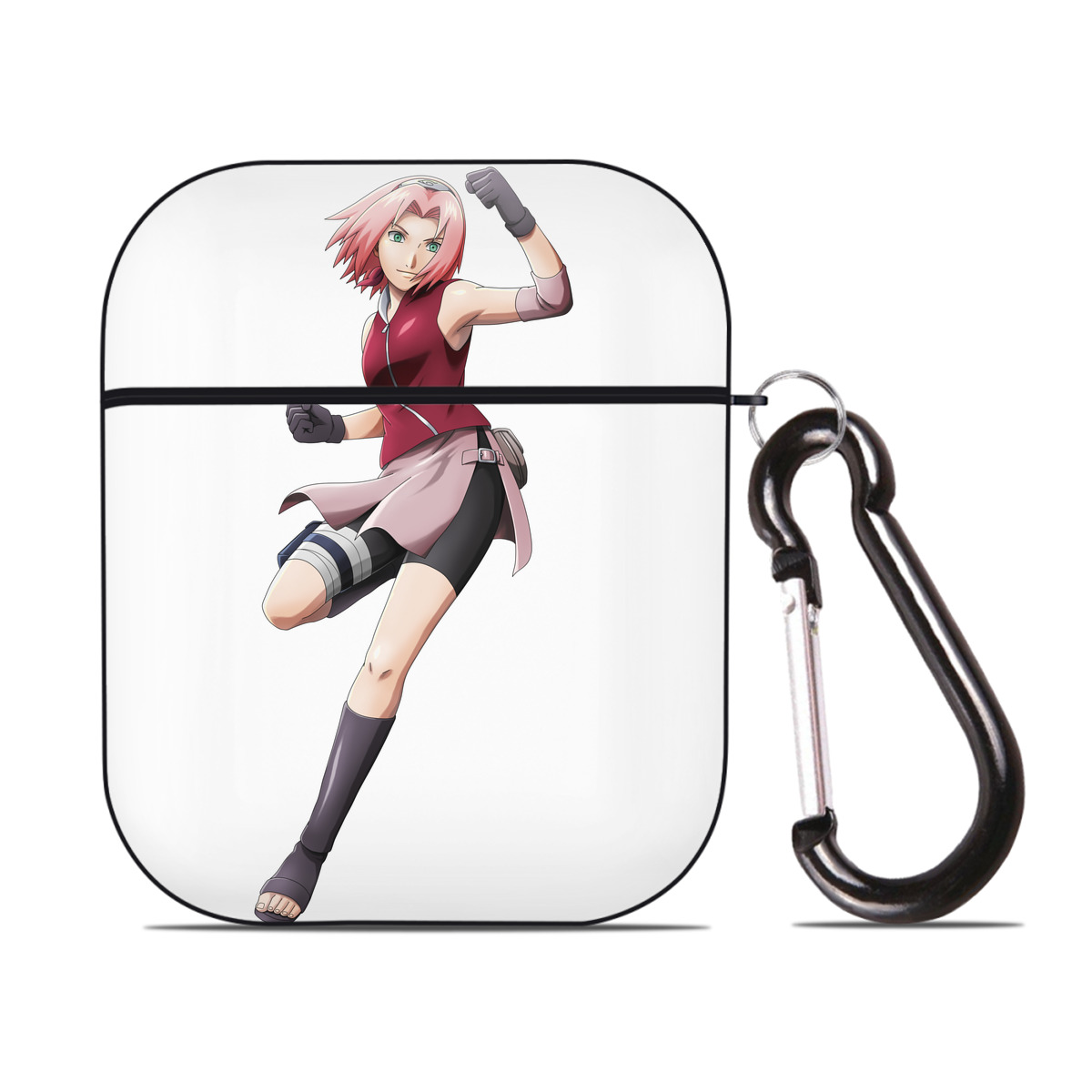 （画像用） NARUTO -ナルト- 春野サクラ Haruno Sakura AirPods 第2世代保護ケース ハードシェル ブラック 耐衝撃・防指紋・カラビナ付き