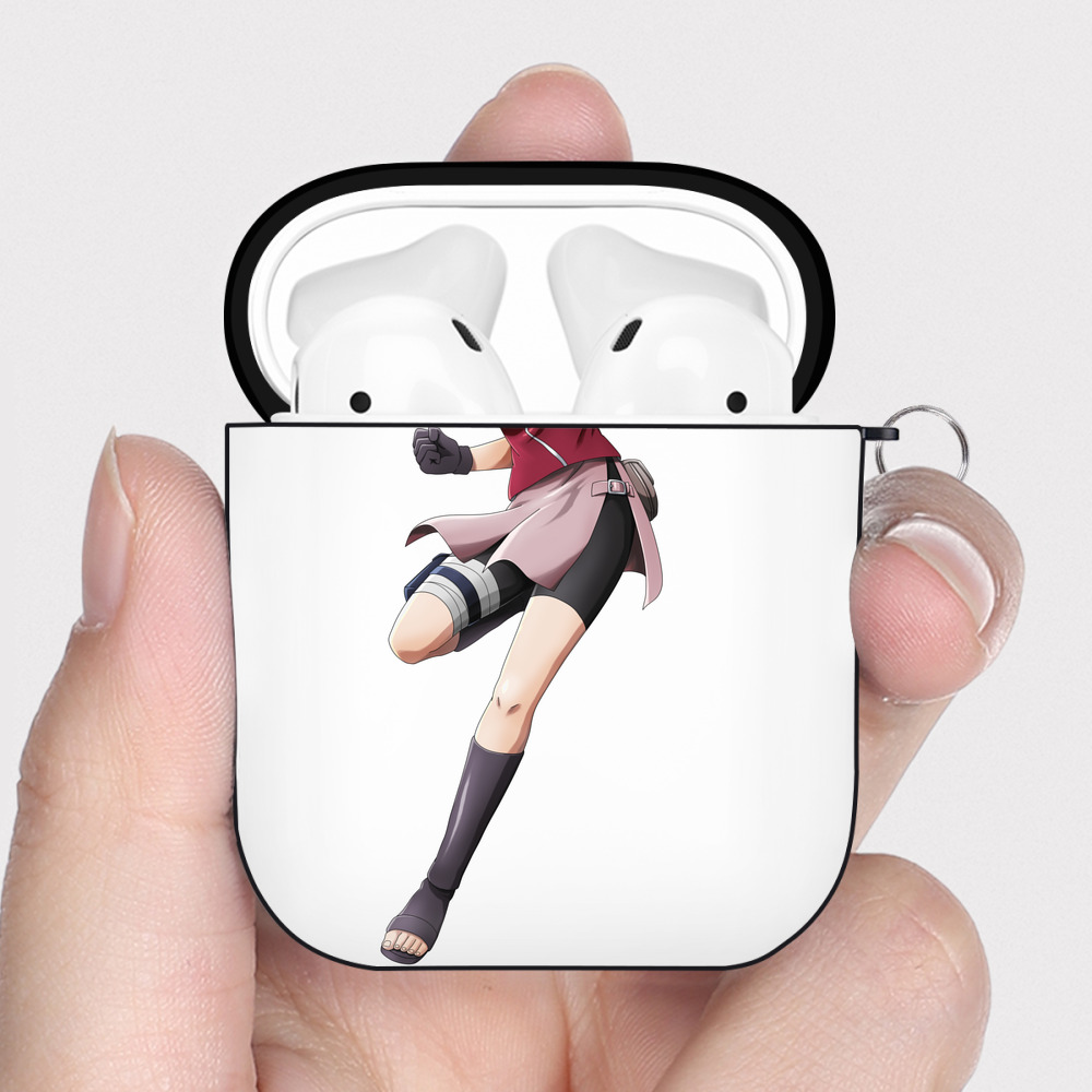 （画像用） NARUTO -ナルト- 春野サクラ Haruno Sakura AirPods 第2世代保護ケース ハードシェル ブラック 耐衝撃・防指紋・カラビナ付き