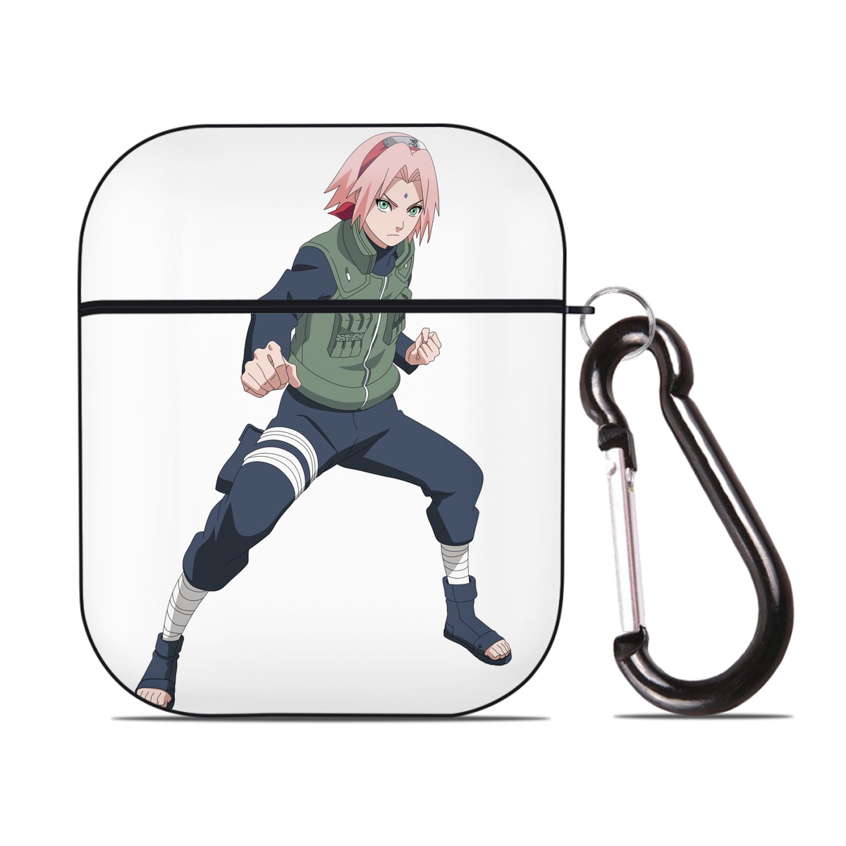 （画像用） NARUTO -ナルト- 春野サクラ Haruno Sakura AirPods 第2世代保護ケース ハードシェル ブラック 耐衝撃・防指紋・カラビナ付き