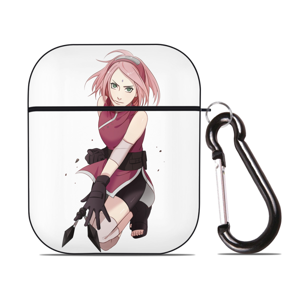 （画像用） NARUTO -ナルト- 春野サクラ Haruno Sakura AirPods 第2世代保護ケース ハードシェル ブラック 耐衝撃・防指紋・カラビナ付き