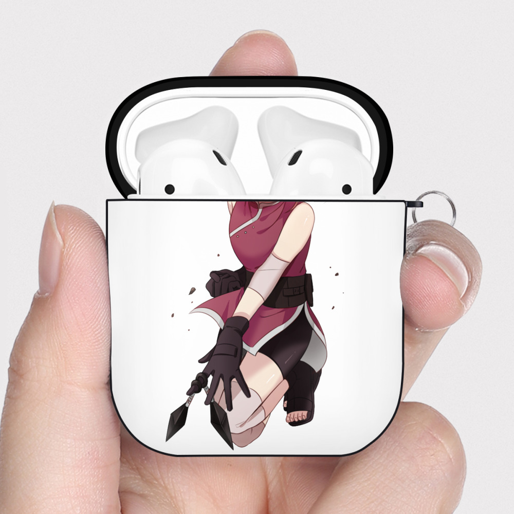 （画像用） NARUTO -ナルト- 春野サクラ Haruno Sakura AirPods 第2世代保護ケース ハードシェル ブラック 耐衝撃・防指紋・カラビナ付き