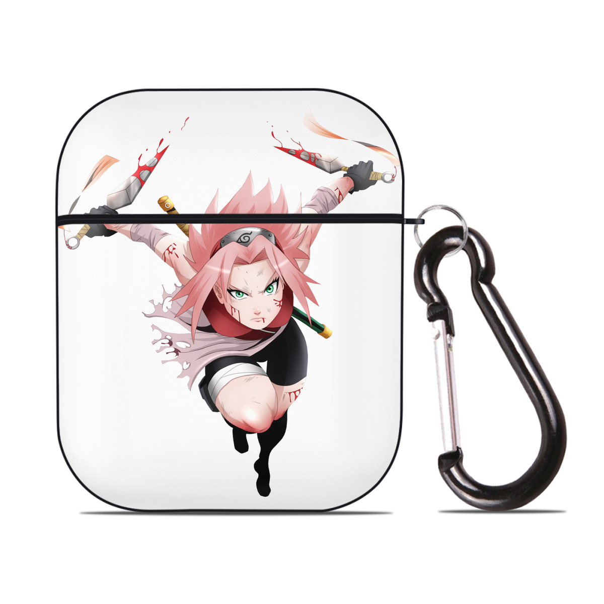 （画像用） NARUTO -ナルト- 春野サクラ Haruno Sakura AirPods 第2世代保護ケース ハードシェル ブラック 耐衝撃・防指紋・カラビナ付き