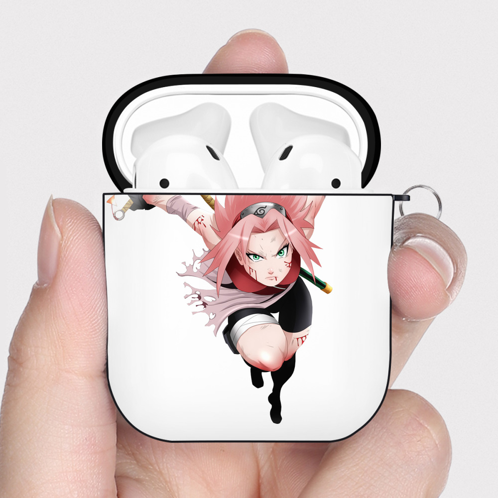 （画像用） NARUTO -ナルト- 春野サクラ Haruno Sakura AirPods 第2世代保護ケース ハードシェル ブラック 耐衝撃・防指紋・カラビナ付き