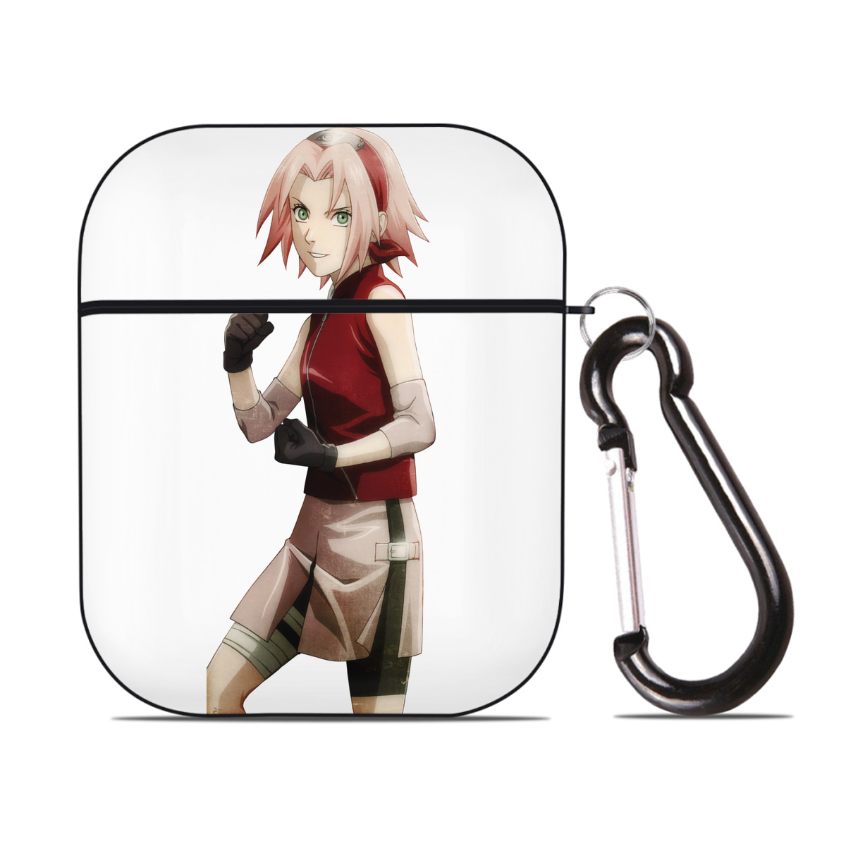 （画像用） NARUTO -ナルト- 春野サクラ Haruno Sakura AirPods 第2世代保護ケース ハードシェル ブラック 耐衝撃・防指紋・カラビナ付き