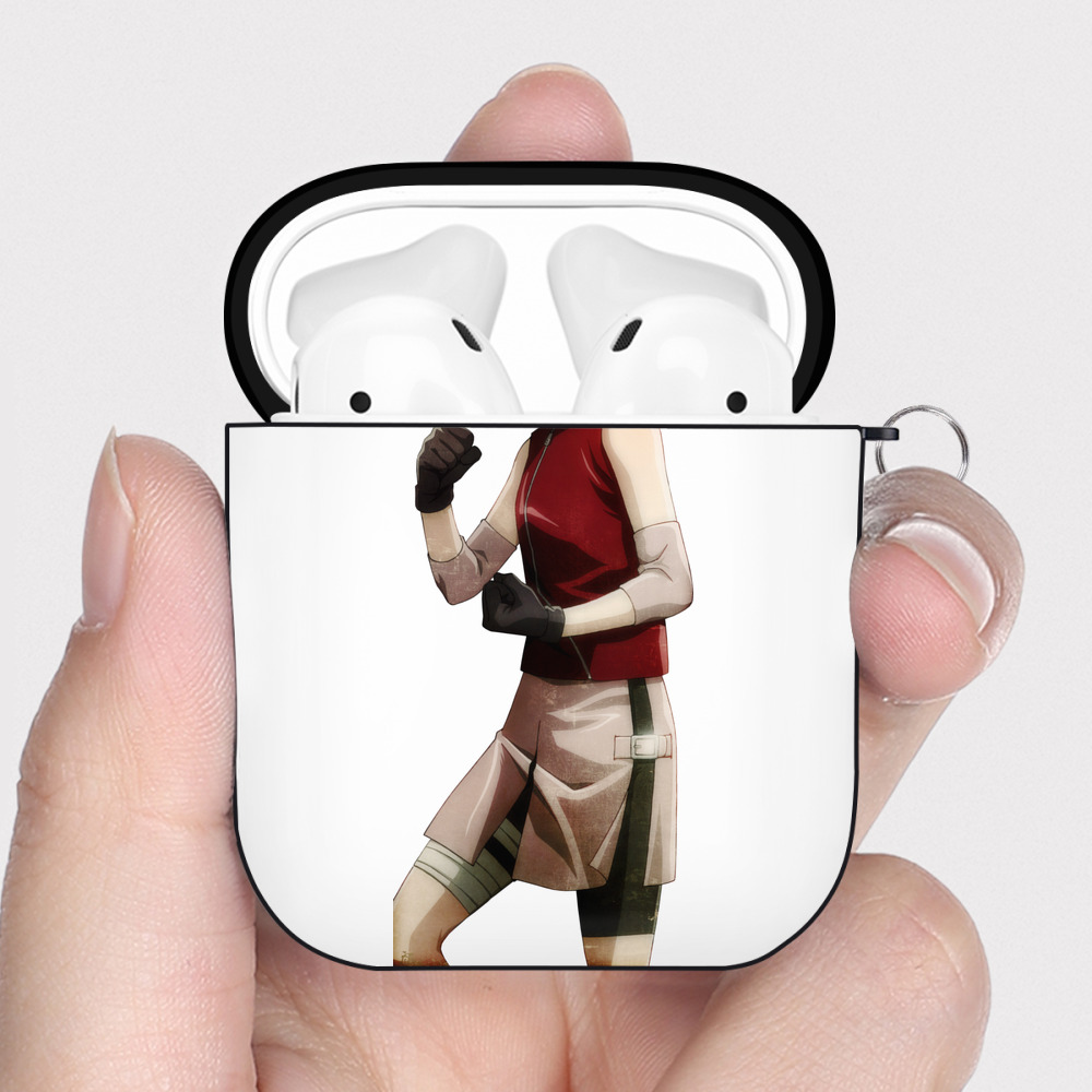 （画像用） NARUTO -ナルト- 春野サクラ Haruno Sakura AirPods 第2世代保護ケース ハードシェル ブラック 耐衝撃・防指紋・カラビナ付き