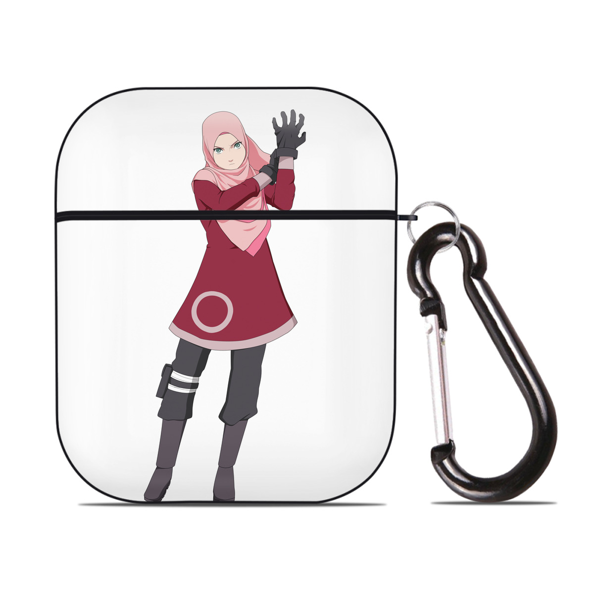 （画像用） NARUTO -ナルト- 春野サクラ Haruno Sakura AirPods 第2世代保護ケース ハードシェル ブラック 耐衝撃・防指紋・カラビナ付き
