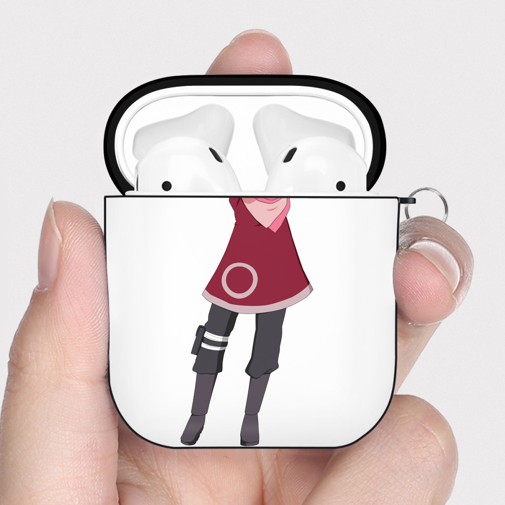 （画像用） NARUTO -ナルト- 春野サクラ Haruno Sakura AirPods 第2世代保護ケース ハードシェル ブラック 耐衝撃・防指紋・カラビナ付き