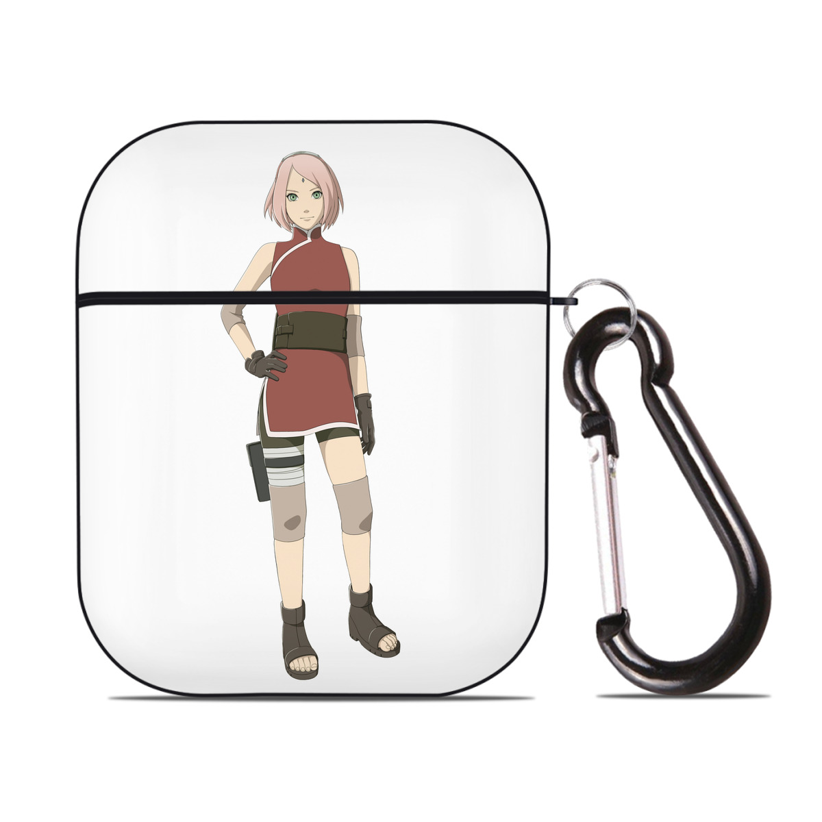 （画像用） NARUTO -ナルト- 春野サクラ Haruno Sakura AirPods 第2世代保護ケース ハードシェル ブラック 耐衝撃・防指紋・カラビナ付き