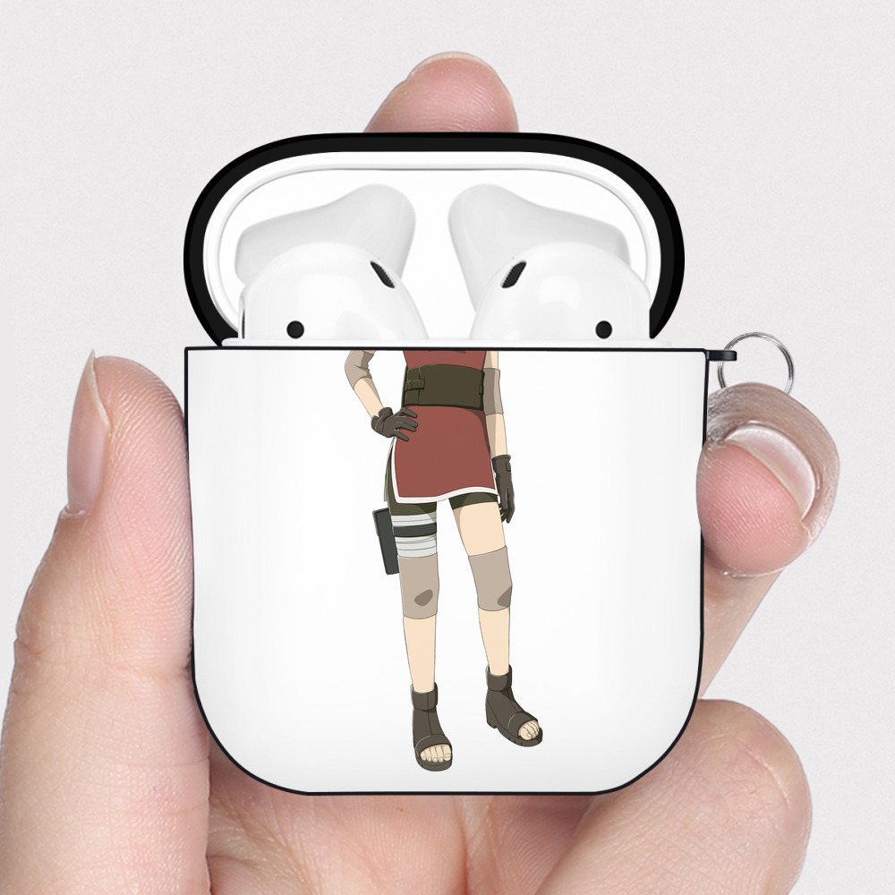（画像用） NARUTO -ナルト- 春野サクラ Haruno Sakura AirPods 第2世代保護ケース ハードシェル ブラック 耐衝撃・防指紋・カラビナ付き