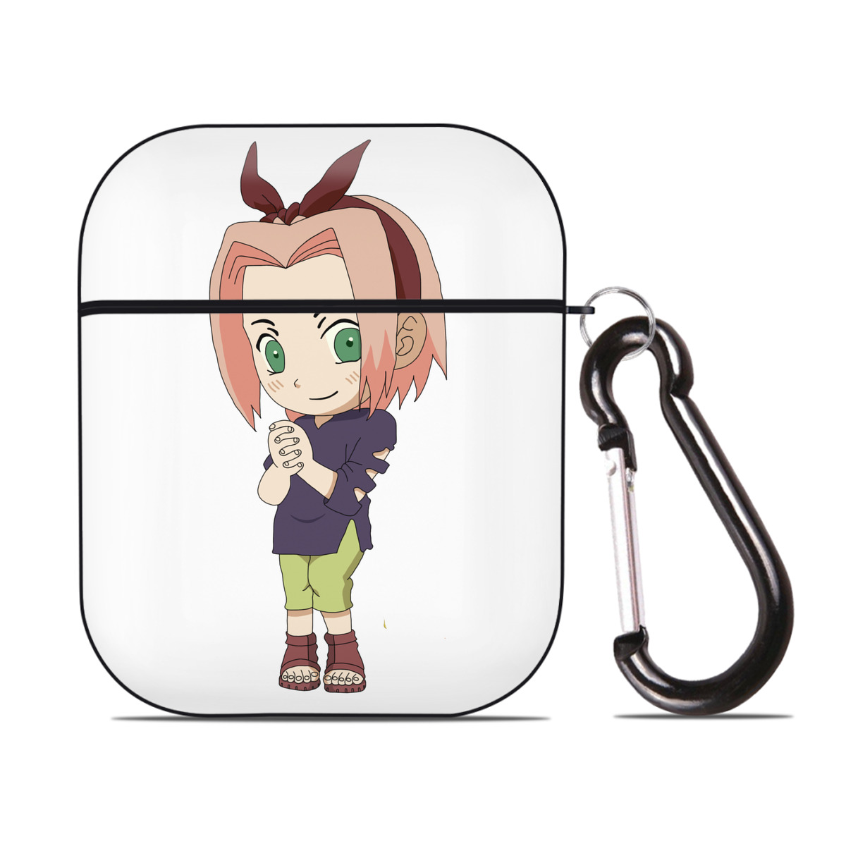 （画像用） NARUTO -ナルト- 春野サクラ Haruno Sakura AirPods 第2世代保護ケース ハードシェル ブラック 耐衝撃・防指紋・カラビナ付き