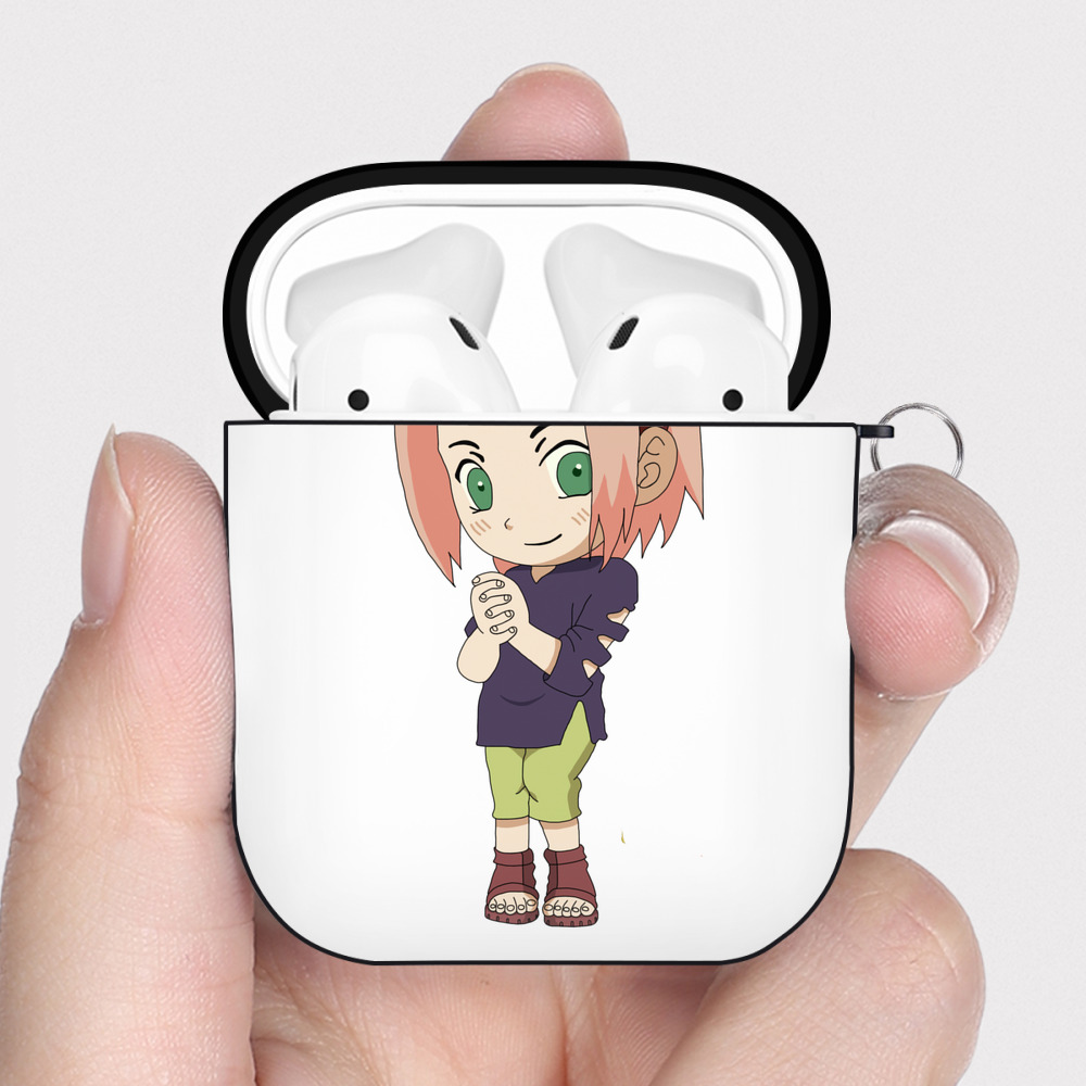 （画像用） NARUTO -ナルト- 春野サクラ Haruno Sakura AirPods 第2世代保護ケース ハードシェル ブラック 耐衝撃・防指紋・カラビナ付き