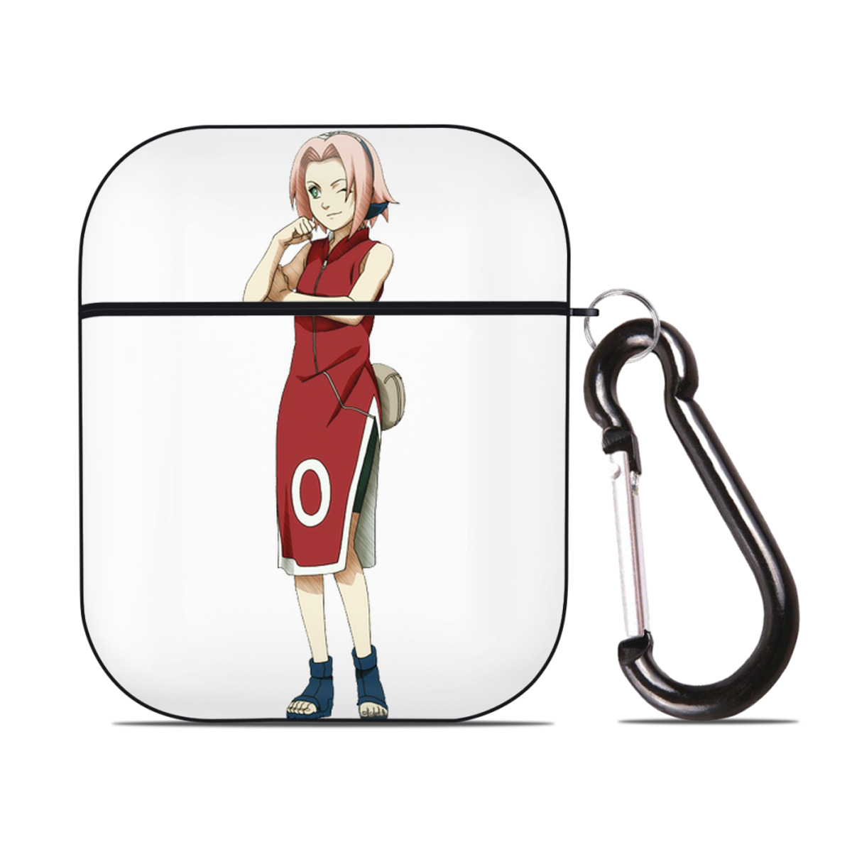 （画像用） NARUTO -ナルト- 春野サクラ Haruno Sakura AirPods 第2世代保護ケース ハードシェル ブラック 耐衝撃・防指紋・カラビナ付き
