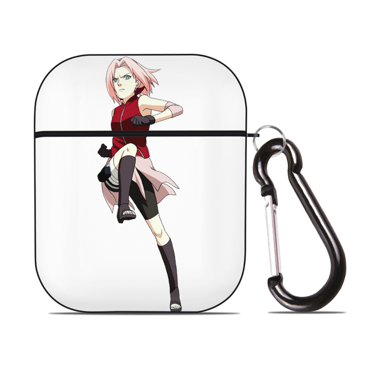 （画像用） NARUTO -ナルト- 春野サクラ Haruno Sakura AirPods 第2世代保護ケース ハードシェル ブラック 耐衝撃・防指紋・カラビナ付き