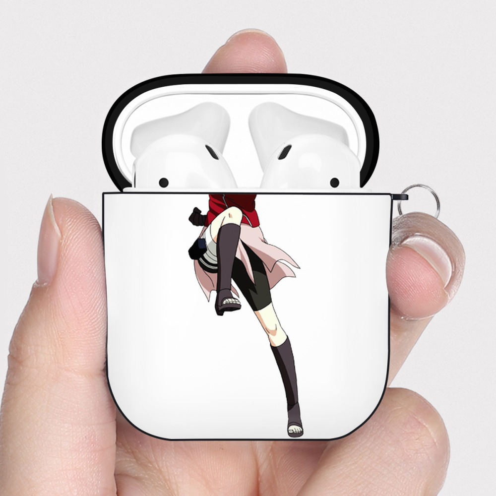 （画像用） NARUTO -ナルト- 春野サクラ Haruno Sakura AirPods 第2世代保護ケース ハードシェル ブラック 耐衝撃・防指紋・カラビナ付き